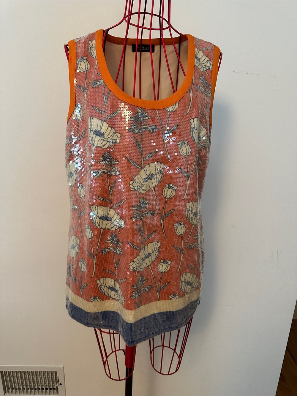 Twin-Set Orange Floral Sequin Tank Top